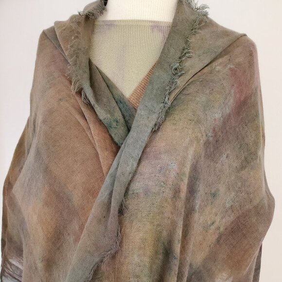 NEW Painted dyed silk cashmere scarf wrap beige black brown tan green gray blue - Picture 6 of 15